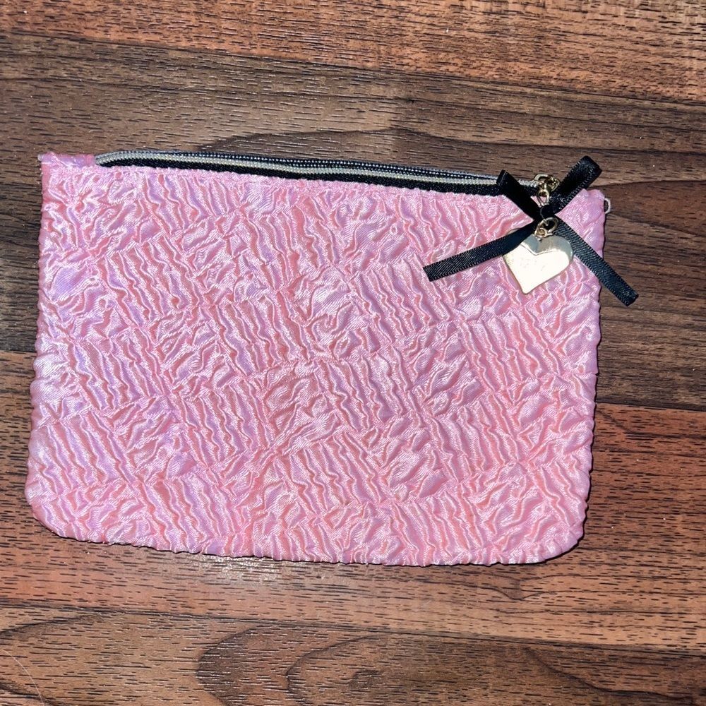 Ipsy Pink Textured Cosmetic Bag with Heart Charm